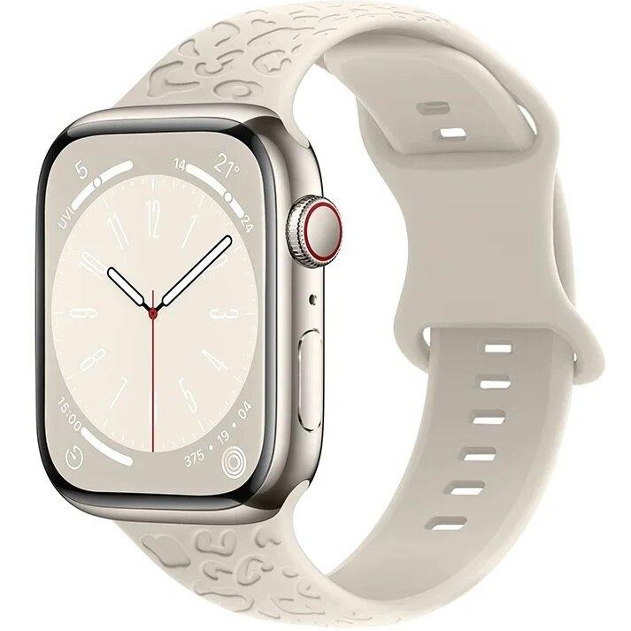Silicone Strap for Apple Watch 1/2/3/4/5/6/7/8/9/10/11/SE Ultra 1/2/3 42/44/45/46/49mm, Leopard, Beige