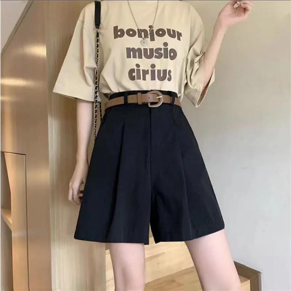 Women's Summer New Loose Quarter Length Pants Solid Color Versatile High Waist Slimming Shorts