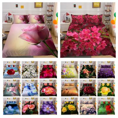 Juego de Cama con Estampado de Flores 3D Tamaño Doble Funda de Edredón de Microfibra Mujer Lujo de Gama Alta Ropa de Cama para el Hogar