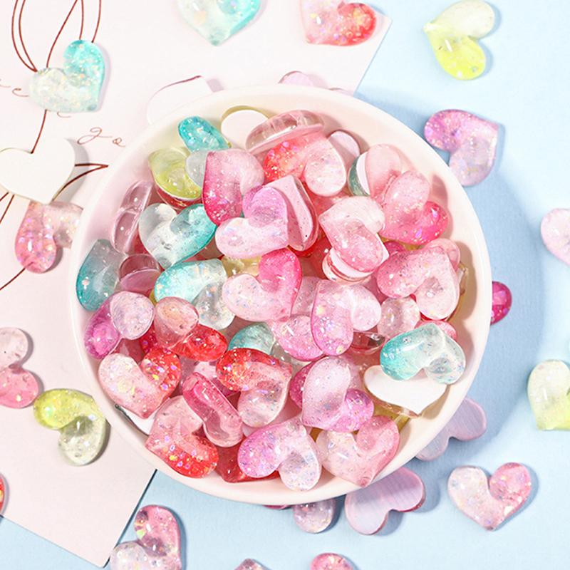 10Pcs Cartoon Gradient Love Cute Resin Series Jewelry Making Diy Home Life Decoration