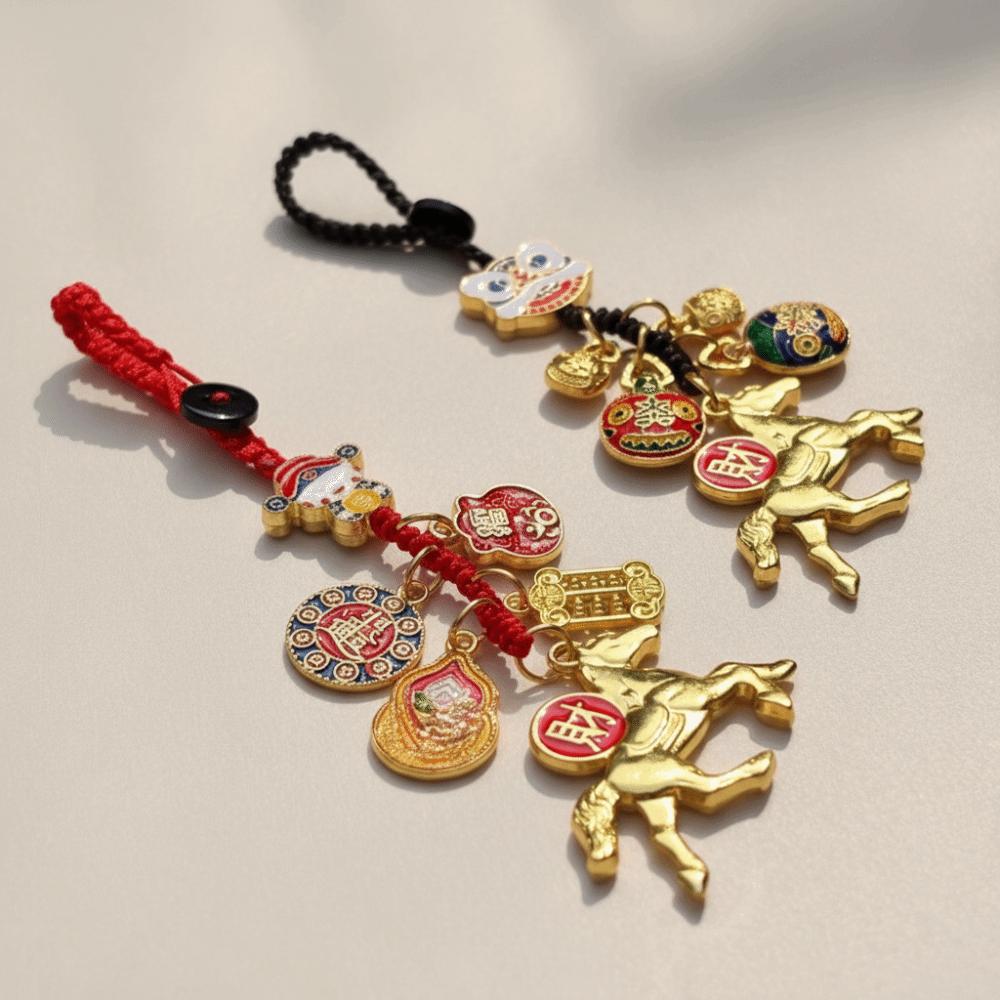 Retro Chinese Phone Chain Cute Fortune God Keyring Hand-woven Plutus Lucky Keychain  Decoration