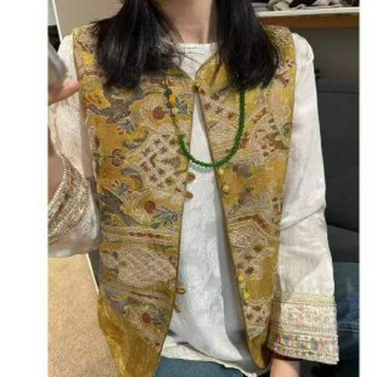 Spring 2026 Women s Chinese Jacquard Vest with Frog Button - Elegant Tang Suit Style for Mothers L