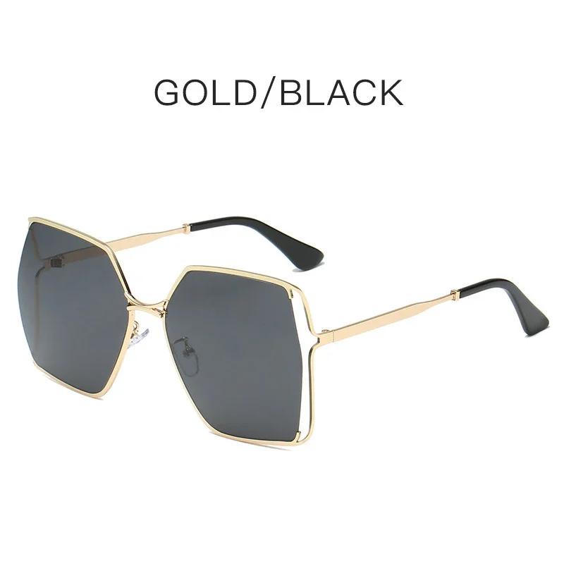 Gradient Oversized Square Sunglasses Women Luxury Brand Hollow Lens Vintage Alloy Sun Glasses Female Green Shades UV400