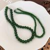 Minar 2026 New 4 6 8 10mm Green Color Glass Beads Strand Beaded Necklace for Women Female Silver Plated Toggle Clasp Chokers