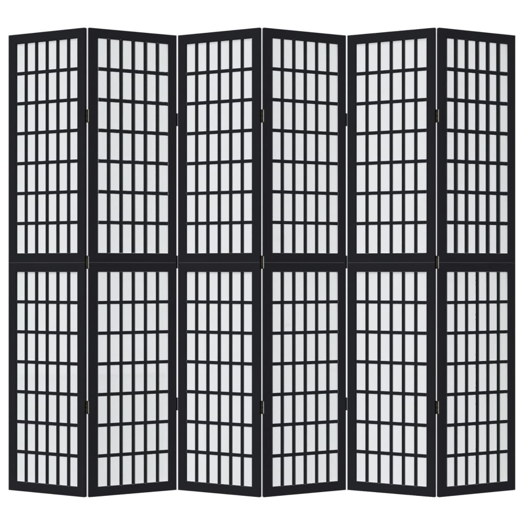 Vidaxl Room Divider, 6-Panel, Black, Solid Paulownia Wood