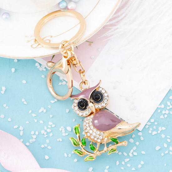 Owl-Shaped Keychain with Enamel Accents Sparkling Rhinestone Car Key Ring for Women Wisdom Symbol Pendant for Bags Keys