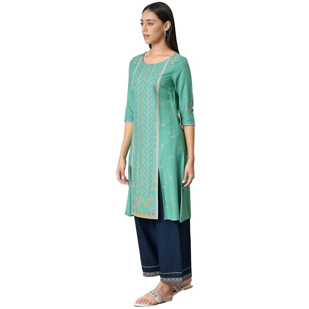 

W for Woman Viscose Regular Kurta (22AUW18241-119939_Green_16 2XL зелёный