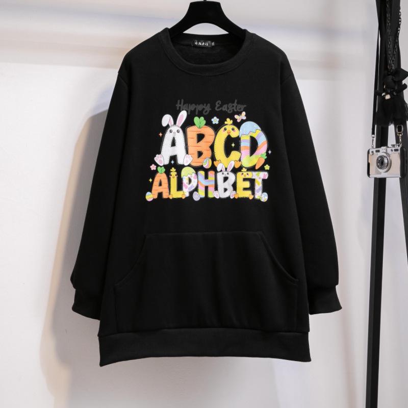 

2025 Женский уютный свитшот с круглым вырезом большого размера - Осень/Зима Свободный крой, Повседневный японский и корейский стиль для студентов 6XL