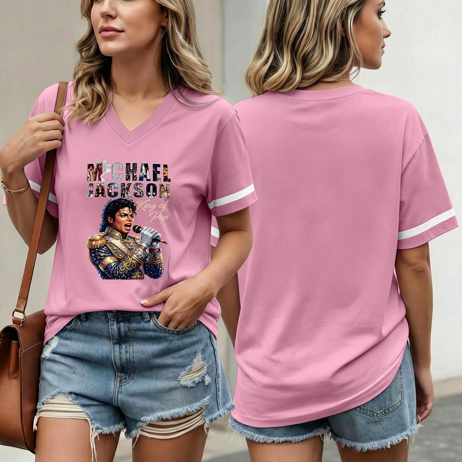 

Women Casual Short Sleeve V Neck T Shirt Fashion Printed Top Lightweight Comfortable Fit Summer Wear XXL рожевий