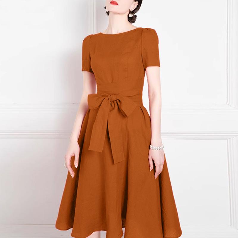 ZANZEA Elegant Casual Round Neck Bows Patchwork Summer Short Sleeve Dress