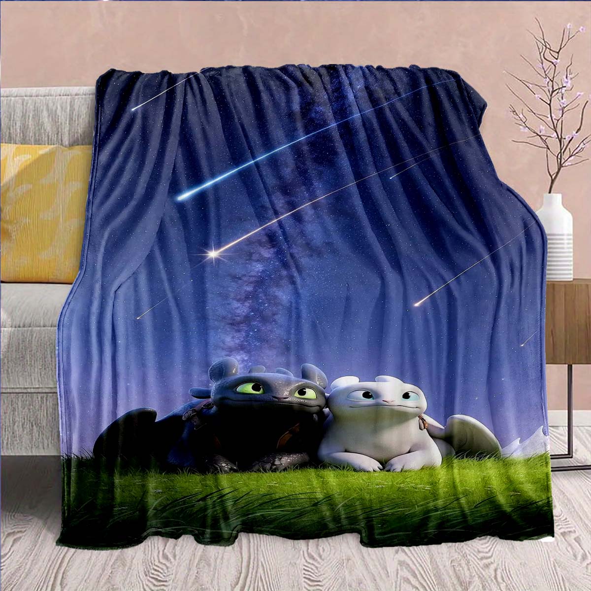 Black Dragon Premium Flannel Blanket Fire Dragon Art Soft Warm Cozy Plush Throw -QJY 75x90cm