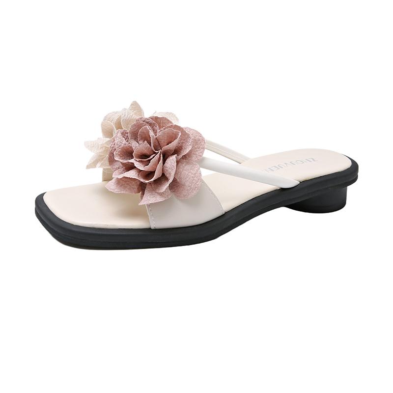 Fashion 2025 New Summer Fashion Flower Low Heel Slippers Women Casual Elegant Outdoor Sandals Non-slip Vacation Beach Flip-flops Slipper