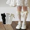 Girls Lace Bow Princess Socks Summer Thin Mesh Mid-Calf Stockings for Kid Cotton Long Socks Mother Daughter Matching Calf Socks