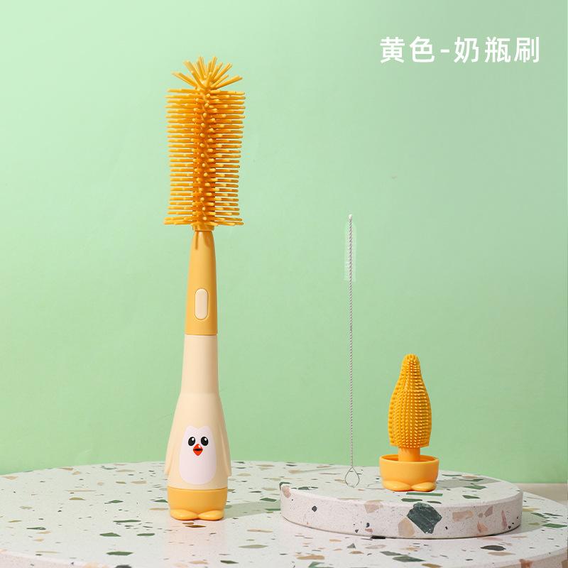 3Pcs Baby Bottle Cleaner Brushes Silicone 360 Degree Rotation Long Handle Baby Milk Bottle Nipple Cup Clean Cleaning Brush