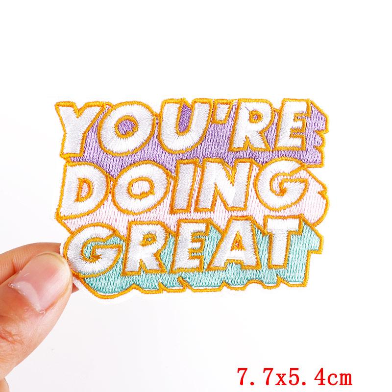 Cartoon Cup/Letter Slogan Embroidered Patches Hats Jackets Embroidery DIY Iron On Patches For Clothing Thermoadhesive Patches
