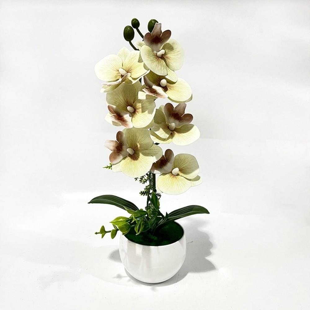 Pink Artificial Orchid Potted Flower with White Pot Artificial Faux Plants Indoor Decoration