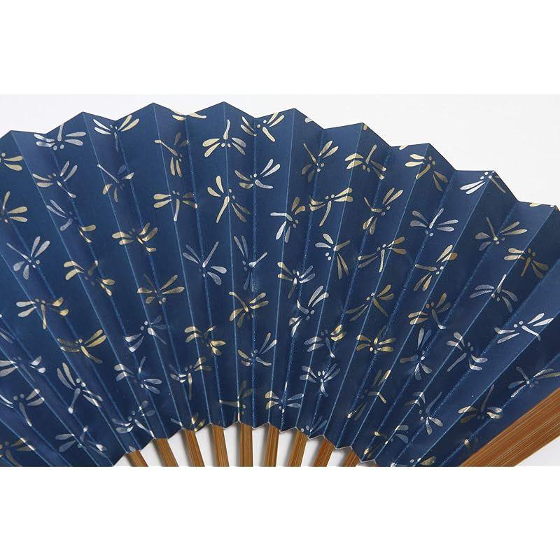 Used [New] [Hasegawa] Men's Large Size Fan with Fan Bag, Wooden Box, Made in Japan (DragonflyNavy Blue) 0
