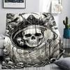 1Pc Death Print Flannel Blanket, High quality Comfortable for All Seasons, Home Decor, Warmth and Comfort, Perfect for Christmas Gifts W155