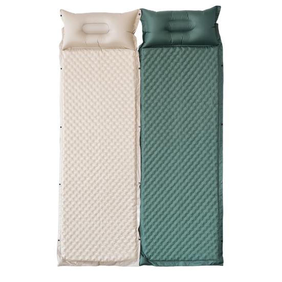 Self Inflating Air Mattress with Head Support Pillow Thick Sponge Sleeping Pad Portable Folding Travel Outdoor Camping Backpacking Lounge Mat