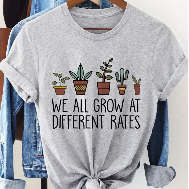 

Модная женская плоская минималистская футболка с принтом в виде горшечных растений, забавная повседневная футболка с круглым вырезом и короткими рукавами, летняя женская футболка 8XL серый