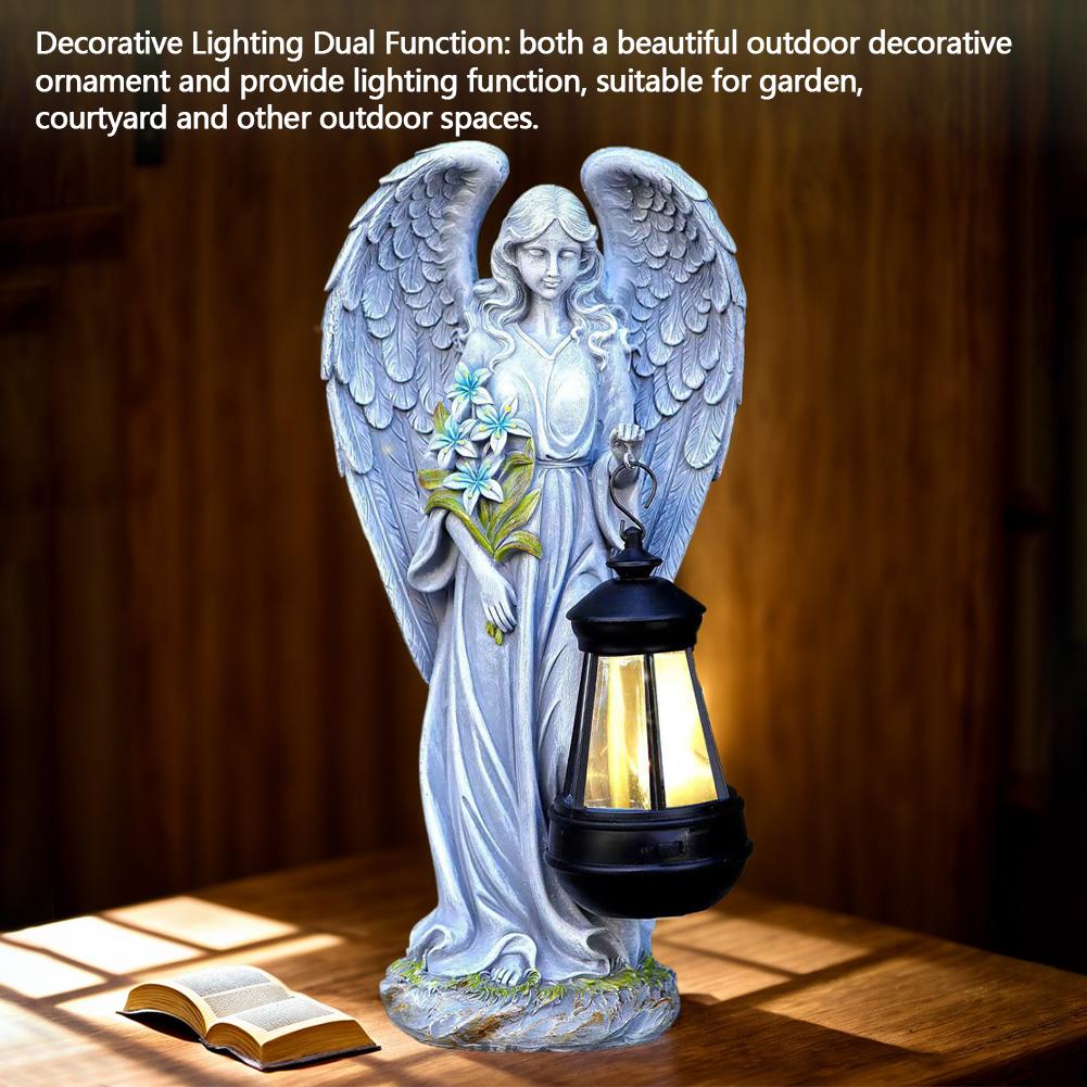 Solar Fairy Wings Statue Lamp Waterproof Angel Ornament Light Auto On & Off Fairy Figurine Decor Lamp for Outdoor Garden Decor