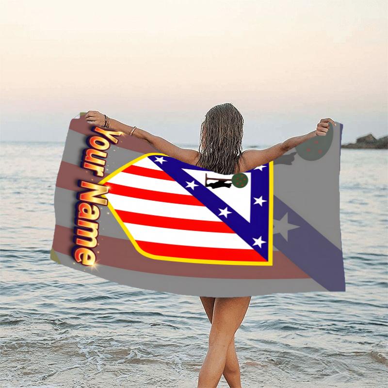 1pc Atletico Madrid Beach Towel with Custom Name, Beach/Swimming/Bath/Picnic/Camping Towel, Suitable for Seaside Beaches