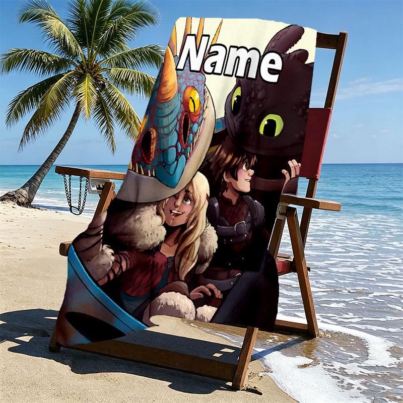 Custom Name Personalized How to Train Your Dragon Print Beach Towel, for Trip Camping Beach Party Home Decor, Birthday Gift for Family & Friends