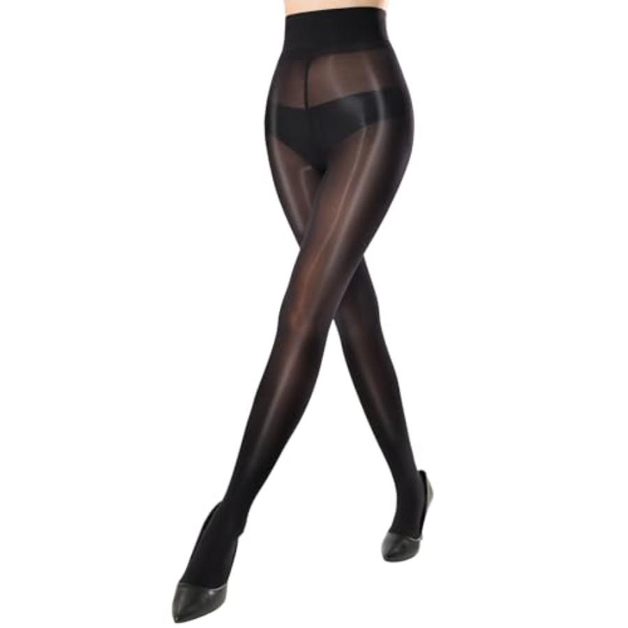 Manzi Damen Glänzende Strumpfhosen Transparent Schimmernde Strumpfhosen Hoher Bund Öliger Schimmer Ultra Seidige Nylonstrumpfhosen black