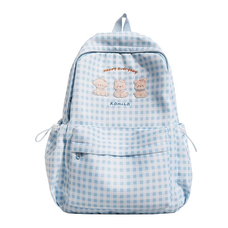 Plaid Student Schoolbag Cartoon Puppy Backpack