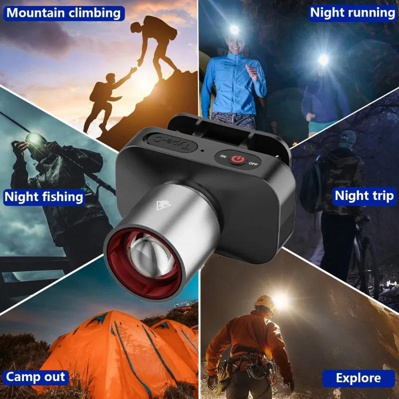 Outdoor Headlamp Telescopic Zoom USB Rechargeable Modes Adjustable Waterproof Super Bright Cycling Night Fishing LED Head Light