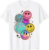 Retro Happy Face Shirt Buntes Muster Lachendes Gesicht Trendiges T-Shirt