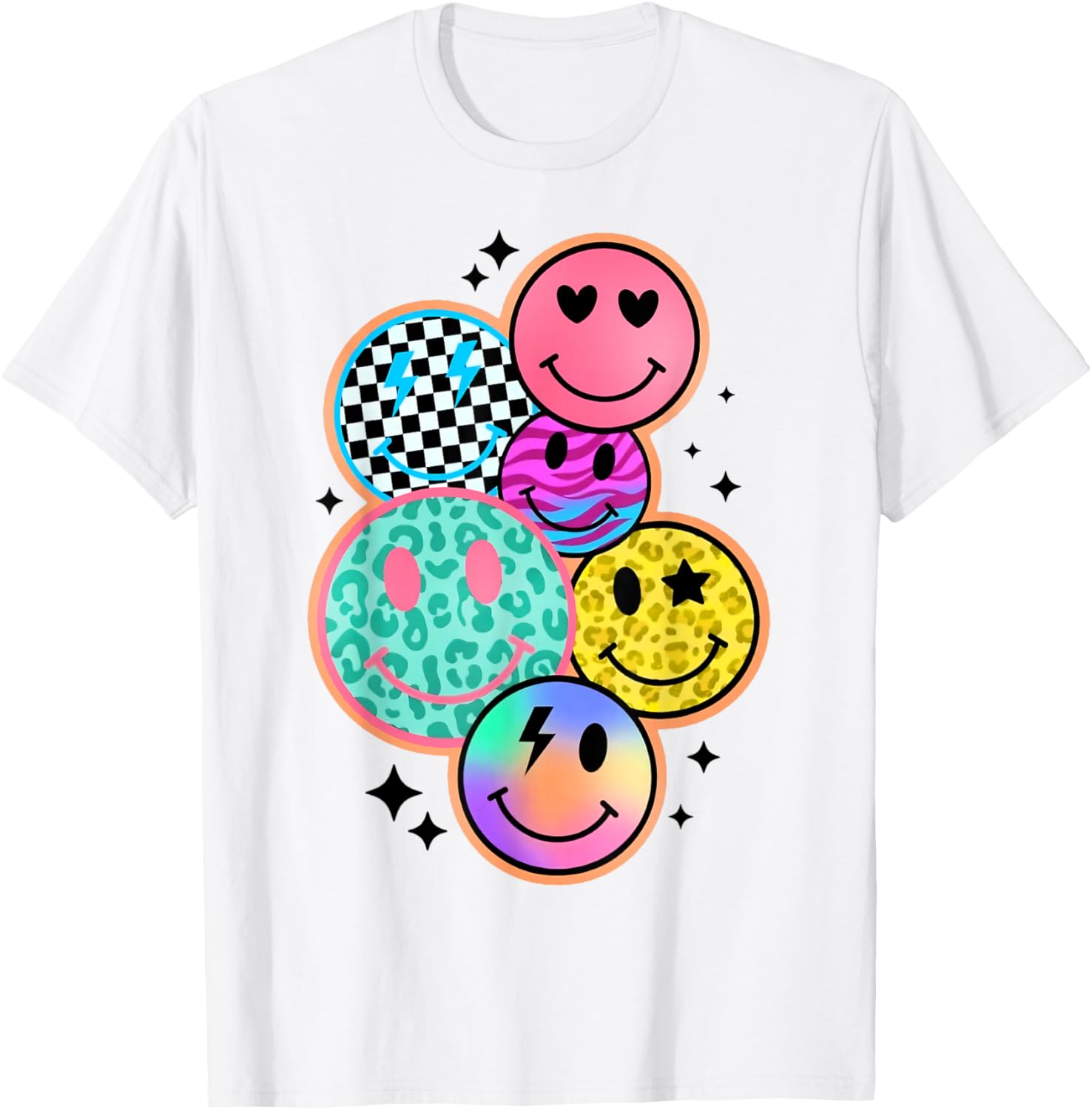 Retro Happy Face Shirt Colorful Pattern Smile Face Trendy T-Shirt S