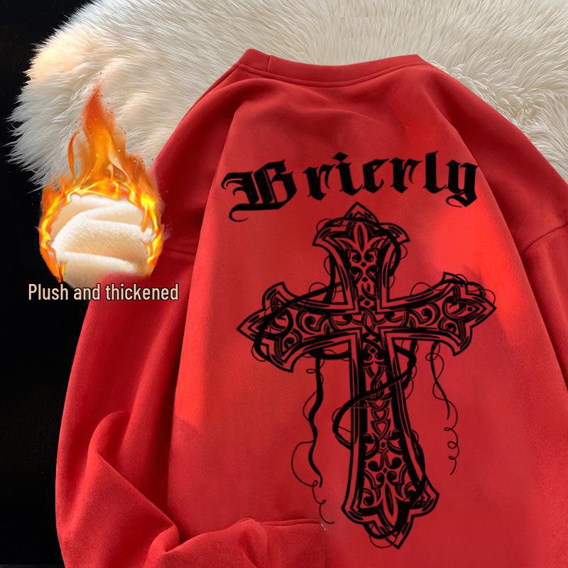 Herren Trendiger Hongkong-Stil Langarm-Innenpullover - Plus Samt, Kapuzenlos, Frühling/Herbst/Winter