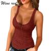 Summer Off Shoulder Casual V-neck Button Up Shirts Solid Color Tops 5 Colors Available