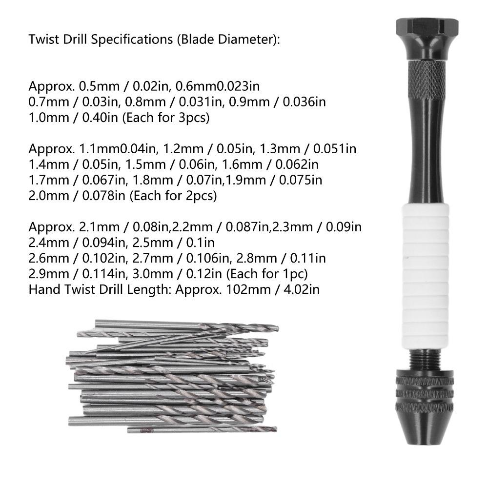 48PCS High Speed Steel Pin Vise Hand Drill HSS Micro Twist Bits Mini Hand Drill  Plastic Models