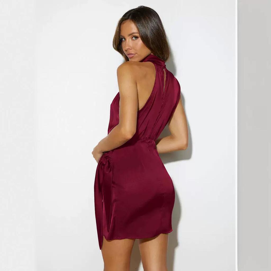 GMXIA Fashion Halter Satin Strap Slim-fit Socialite Dress Fashion Temperament Skirt