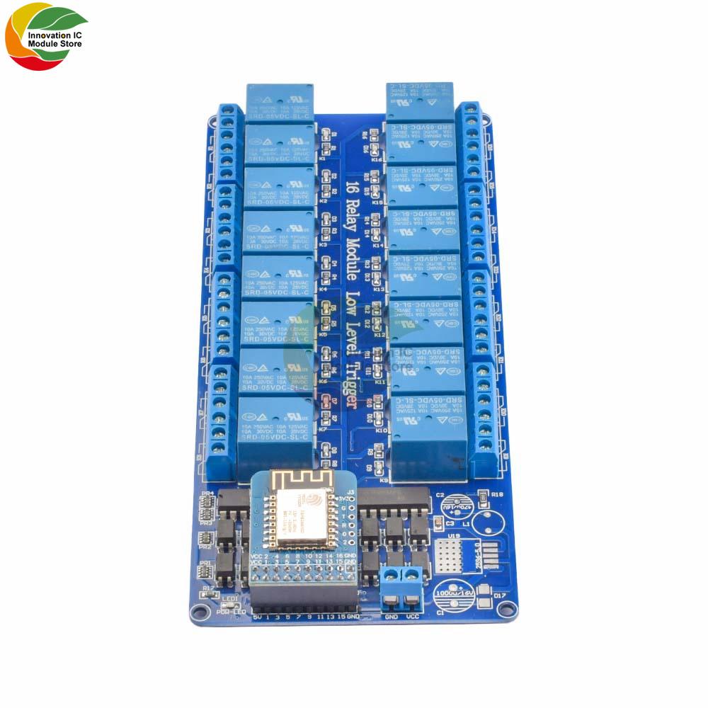 DC 5V 12V 16ch Network Relay Module Onboard ESP8266 WIFI Module LM2576 Microcontroller Relay Output for Arduino Relay Module Kit