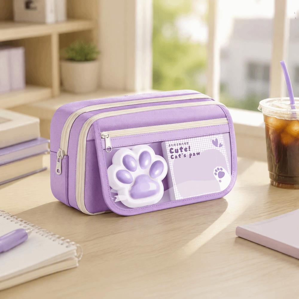 Cute Stationery Bag Large Capacity Pen Pouch Cartoon Cat Paw Pencil Case Storage Use