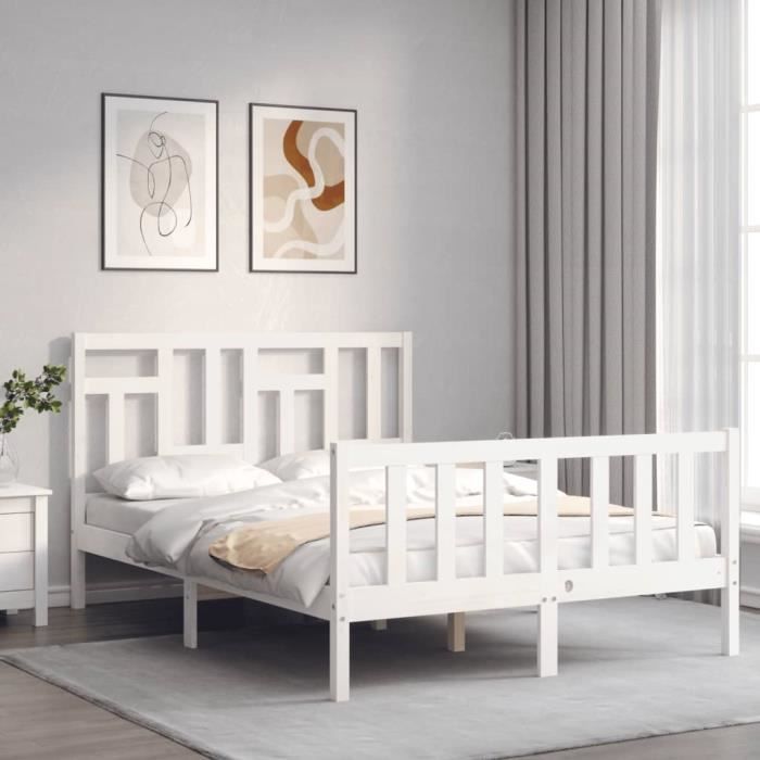 VidaXL Bed Frames with Headboard White Small Double Solid Wood 3193112
