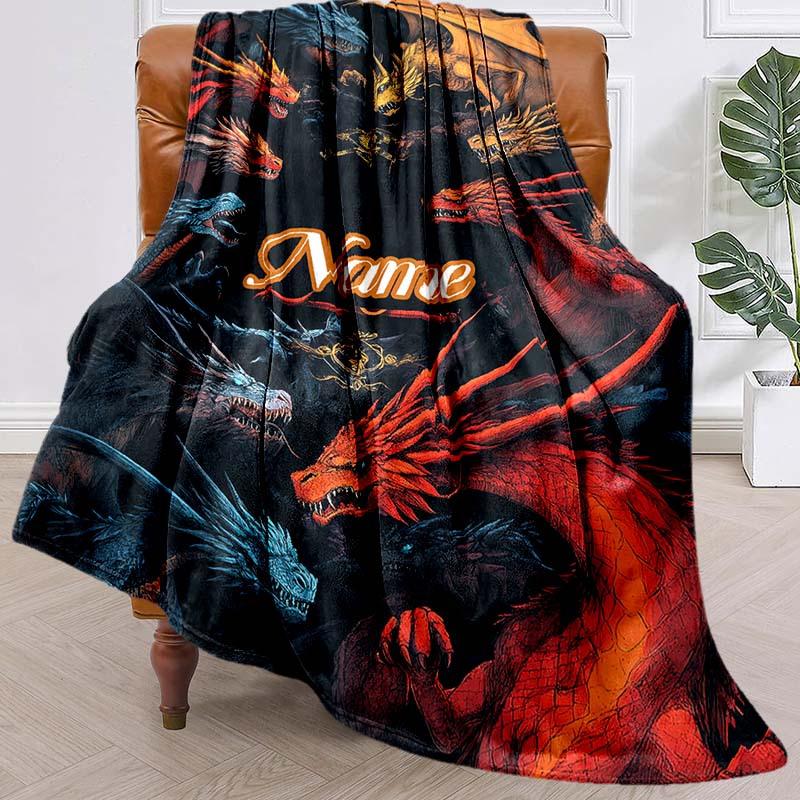 Fierce Dragon Customize Your Name Blanket Used For Chair Office Sofa Bed Camping Soft And Warm Giving Friends And Relatives Birthday Graduation Gift