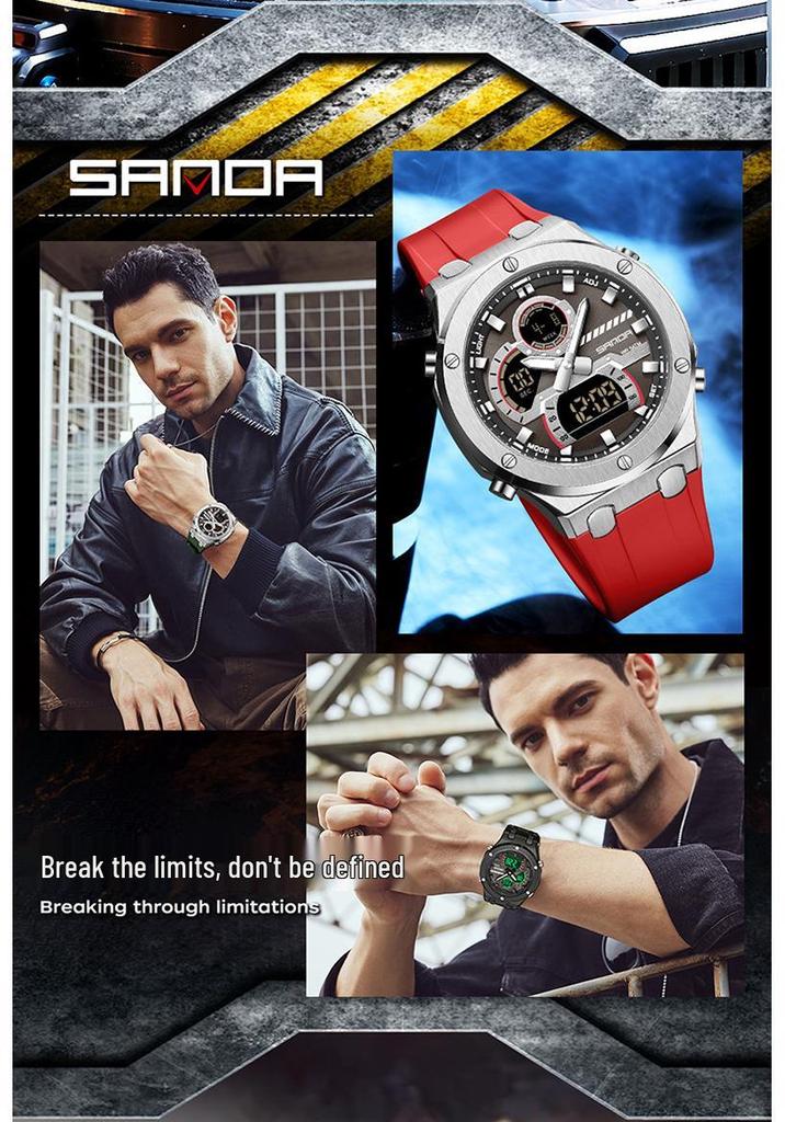 Sanda TEMU Men's Luminous World Time Dual Display Waterproof Watch