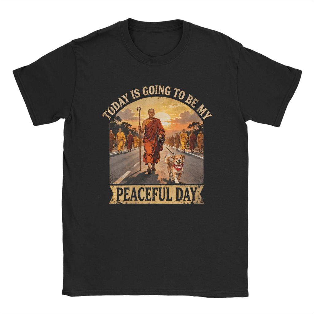 Walk for Peace Buddhist Monks Inspirational Journey TShirts for Men  Vintage  Cotton Tees Round Collar Short Sleeve T Shirt