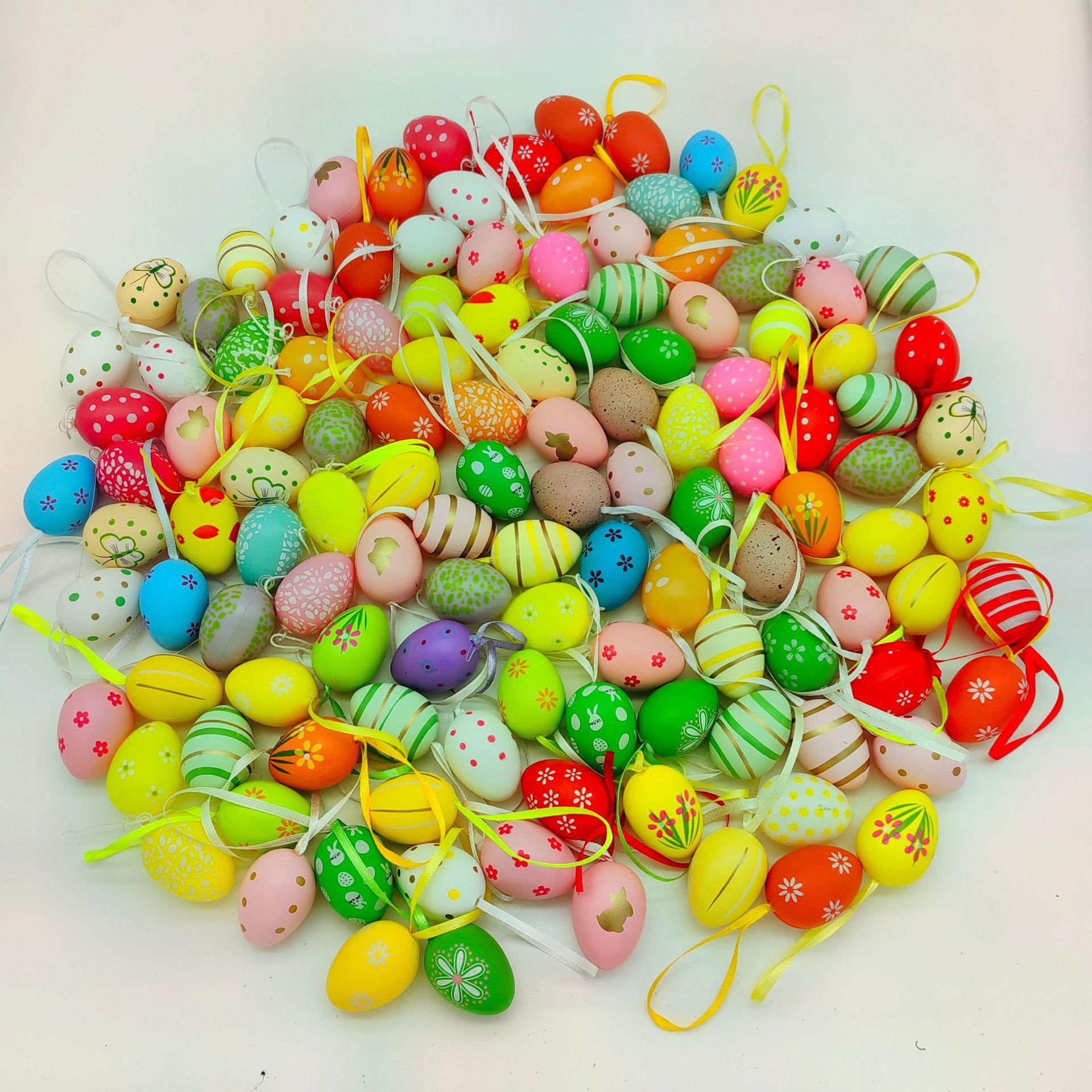 Colorful Painted Hanging Easter Eggs, Faux Plastic Decor Ornaments For Easter Party Home Spring Display & Basket Fillers