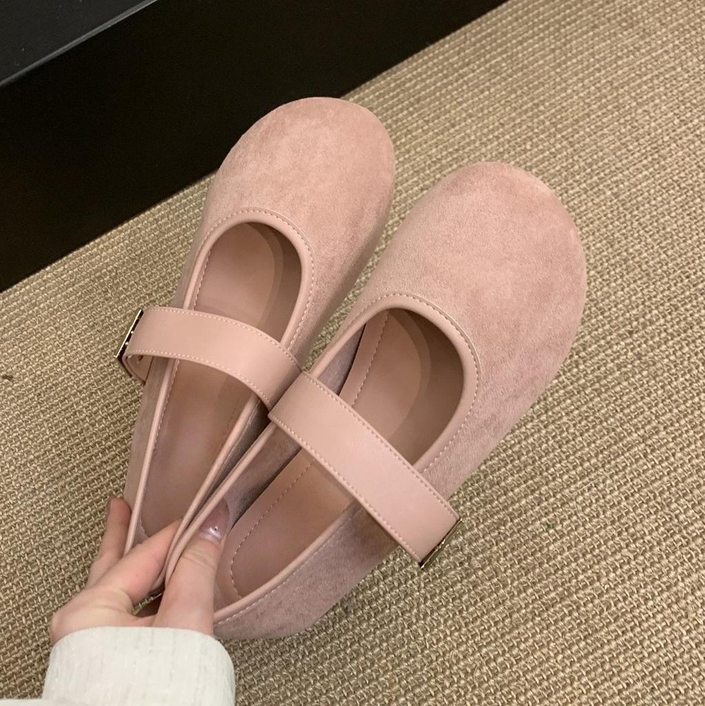 Suede Red Light Mouth Single Shoes Female Spring and Autumn New Retro Gentle Fairy Style Casual Soft Flat Mary Jane Shoes