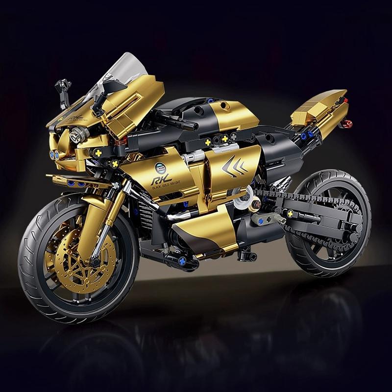 New Black Gold Motorcycle Building Blocks Assembly Cool Collection Display Model Car Kit Boy Children Toy Birthday Gift 1200+pcs