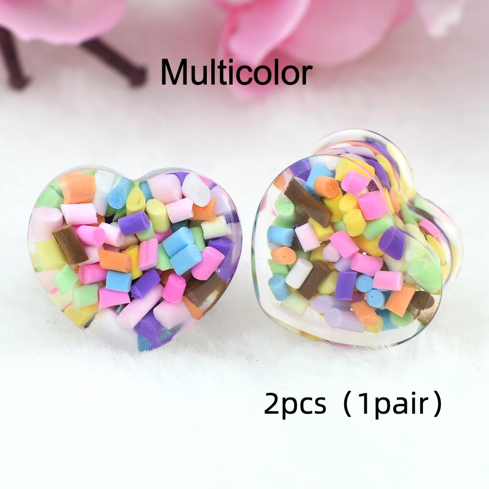 

2 шт. 6-50 мм різнокольорові акрилові вушні тунелі у формі серця, заглушки, розтяжки, розширювачі, подвійні розкльошені м’ясні тунелі, ювелірні вироби для пірсингу 6mm різнокольоровий