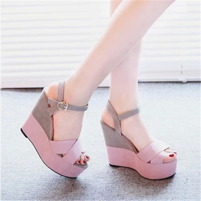 Waterproof Table Fish Mouth Word with Wedge Sandals Women's Spring and Summer New Super High Heel Women's Sandals