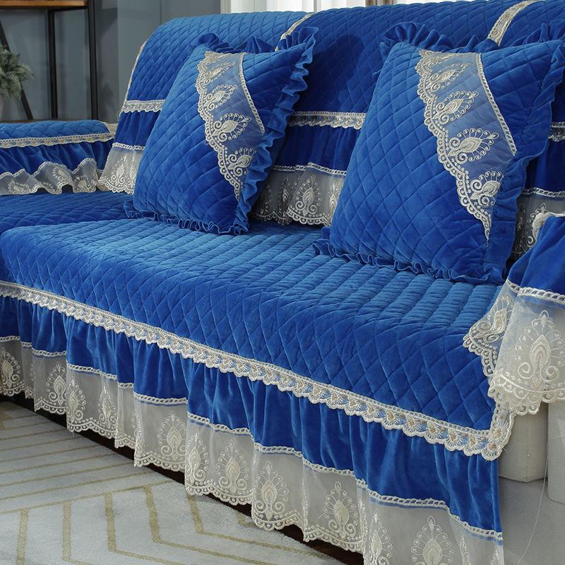 Luxury Solid Color Sofa Sets Cover Thick Sofa Slipcovers L Shaped Sofa Towel Lace Decor Couch Covers for Living Room
