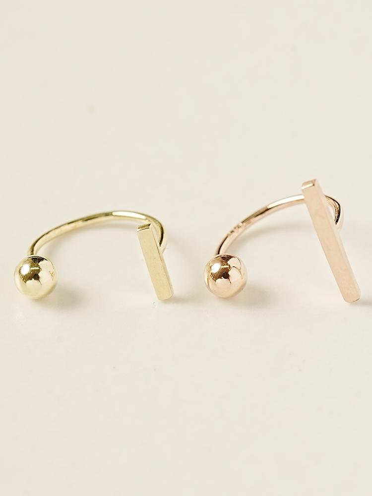 Minimalpiercing 14K Stick Bar Curved Ring Piercing Earrings