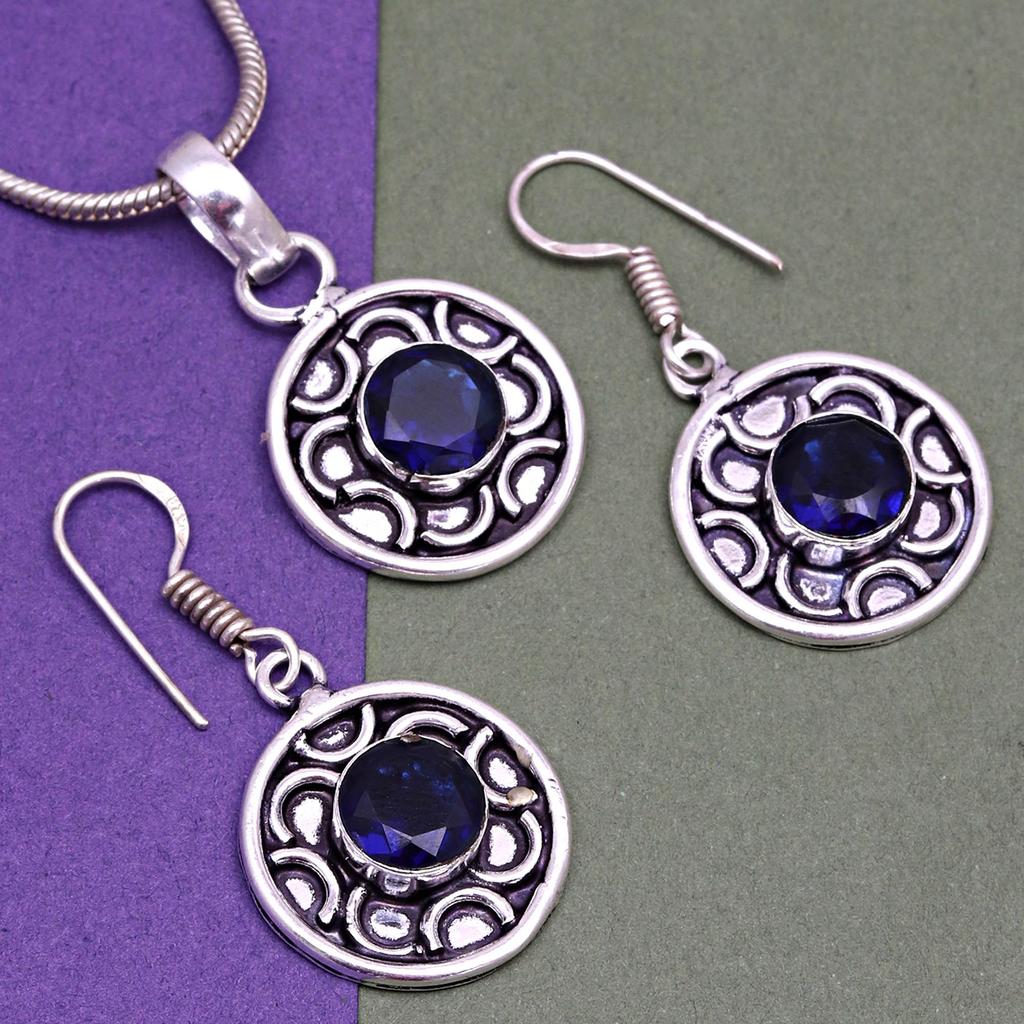 Tanzanite Set Jewelry Quartz Gemstone Pendant 18-20'' Necklace